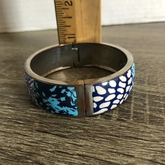 Blue  Patterned Clay Clamp Bangle - Picture 7 of 9
